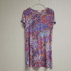 Ivy Lane Colorful Floral Short Sleeve Dress women's Sz PXL coastal grandma